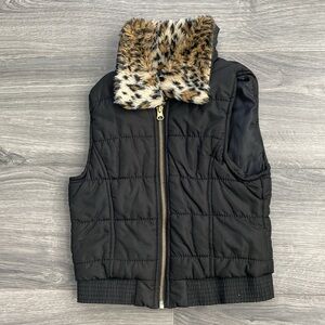 Circo Girls Puffer Vest with Faux Cheetah Fur Collar